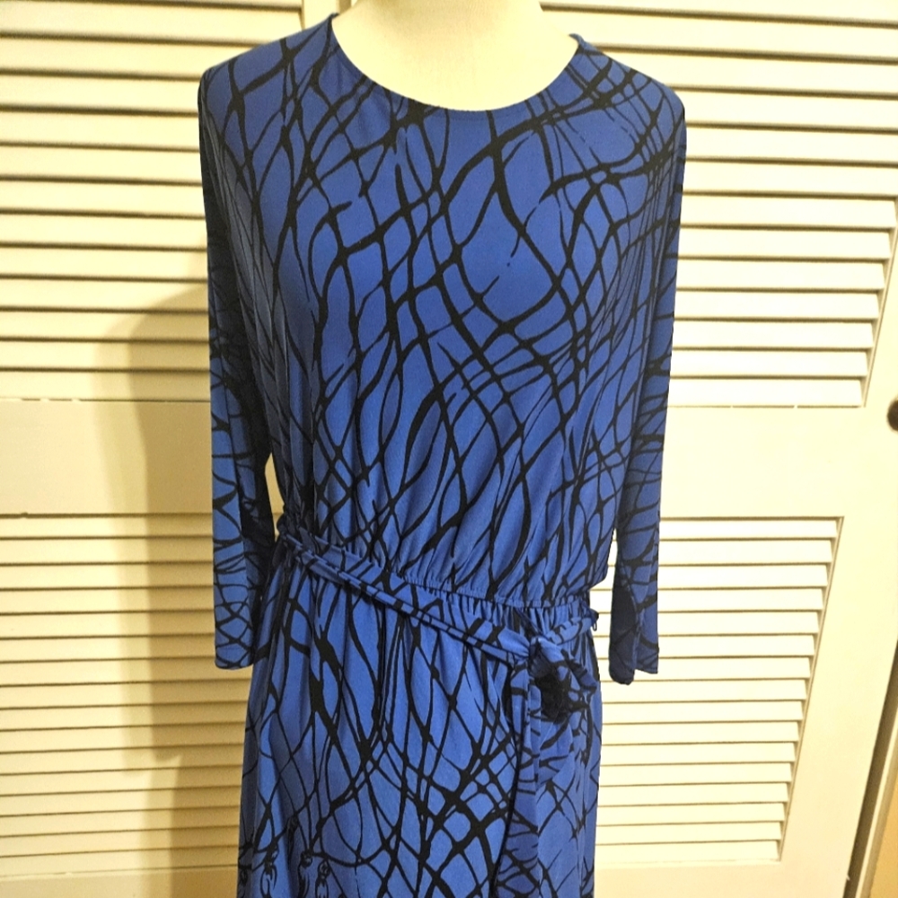 MAX & CLEO XL Blue and Black Patterned Women's Dress